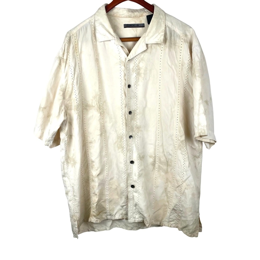 Mens Shirt Sz XL %100 Silk Havana Indie Hipster Collared Button Down‎ Vacation